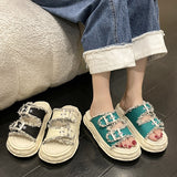 LOURDASPREC-New Fashion Summer Beach Shoes Sandals Women's Summer Outdoor Korean Style Thick-soled Fashion Buckle Slippers