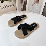 LOURDASPREC-New Fashion Summer Beach Shoes Sandals Women's Summer Outdoor Flat Linen Beach Sandals