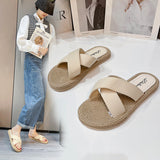 LOURDASPREC-New Fashion Summer Beach Shoes Sandals Women's Summer Outdoor Flat Linen Beach Sandals