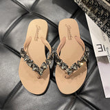 LOURDASPREC-New Fashion Summer Beach Shoes Sandals Women's Outdoor Stylish Beach Seaside Triangle Diamond Rhinestone Slippers