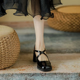 LOURDASPREC-Graduation Gift Back to School Season Women's Square/round Head French Style Mary Jane Retro Mid Heels