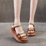 LOURDASPREC-New Fashion Summer Beach Shoes Sandals Women's Cowhide Hollow Platform Elevator Wild Roman Sandals