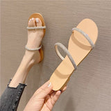 LOURDASPREC-New Fashion Summer Beach Shoes Sandals Summer Fairy Style Rhinestones Strap Flat Toe Sandals