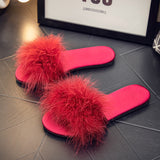 LOURDASPREC-New Fashion Summer Beach Shoes Sandals Women's Bridesmaid Fluffy Satin Red Bridal Slippers