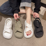 LOURDASPREC-New Fashion Summer Beach Shoes Sandals Women's Fashion Cross Platform Simple Solid Color Sandals