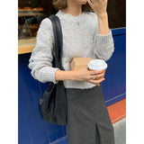 birkenstock clogs outfit fall round Neck Pullover Women's 2024 Autumn and Winter New Korean Style Simple Lazy Style Knitted Top M9203