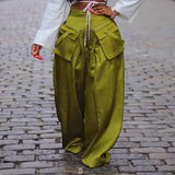 fall 2024 fashion trends Women's Fashion Solid Color Loose Casual Pocket Stitching Wide Leg Pants Trousers