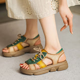 LOURDASPREC-New Fashion Summer Beach Shoes Sandals Women's Strap Hollowed Platform Slip-on Color-matching Sandals