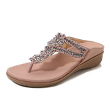 LOURDASPREC-New Fashion Summer Beach Shoes Sandals Women's Summer Retro Flower Beaded Rhinestone Fashion Sandals