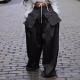 fall 2024 fashion trends Women's Fashion Solid Color Loose Casual Pocket Stitching Wide Leg Pants Trousers