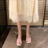 LOURDASPREC-Graduation Gift Back to School Season Women's ~ Transparent Rhinestone Strap Chunky Heels