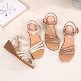 LOURDASPREC-New Fashion Summer Beach Shoes Sandals Women's Summer Genuine Wedge Flat Large Sandals