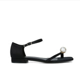 LOURDASPREC-New Fashion Summer Beach Shoes Sandals Women's Style Square Toe Pearl Flat Chunky Sandals