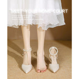 LOURDASPREC-Graduation Gift Back to School Season Women's French Style Pearl Buckle High Stiletto Hollowed Heels