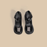 LOURDASPREC-Graduation Gift Back to School Season Women's Thick Bottom Waterproof Platform Round Toe Strap Style Heels