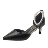 LOURDASPREC-Graduation Gift Back to School Season Women's French Style Pearl Buckle High Stiletto Hollowed Heels