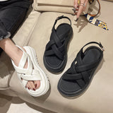 LOURDASPREC-New Fashion Summer Beach Shoes Sandals Women's Preppy Style Beach Platform Cross Strap Sandals