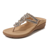 LOURDASPREC-New Fashion Summer Beach Shoes Sandals Women's Summer Retro Flower Beaded Rhinestone Fashion Sandals