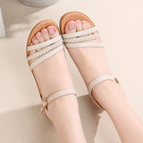 LOURDASPREC-New Fashion Summer Beach Shoes Sandals Women's Summer Genuine Wedge Flat Large Sandals