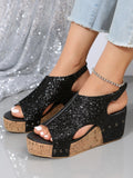 LOURDASPREC-New Fashion Summer Beach Shoes Sandals Women's Size Wedge Peep Toe Platform Rivet Sandals