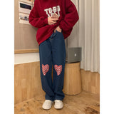 fall trends 2024 outfits Women's Love Jeans Autumn and Winter New Straight Loose Retro Chessboard Plaid High Waist Slimming Wide Leg Pants Fashion