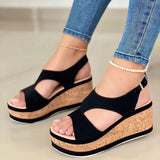 LOURDASPREC-New Fashion Summer Beach Shoes Sandals Women's Summer Wedge Peep Toe Platform Leisure Sandals