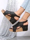 LOURDASPREC-New Fashion Summer Beach Shoes Sandals Women's Size Wedge Peep Toe Platform Rivet Sandals