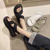 LOURDASPREC-New Fashion Summer Beach Shoes Sandals Women's Fashion Cross Platform Simple Solid Color Sandals