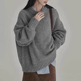 Lourdasprec birkenstock clogs outfit fall Autumn and Winter Lazy Style Knitwear Retro New round Neck Loose Solid Color Outer Wear Bottoming Sweater for Women