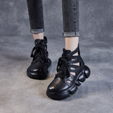 LOURDASPREC-New Fashion Summer Beach Shoes Sandals Women's Cowhide Retro Genuine Platform Mid Hollow Sandals