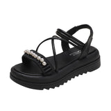 LOURDASPREC-New Fashion Summer Beach Shoes Sandals Women's Summer Fairy Style Pearl Gentle Sandals