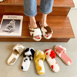 LOURDASPREC-New Fashion Summer Beach Shoes Sandals Cow Color Female Fashion Cross Fluffy Sandals