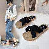 LOURDASPREC-New Fashion Summer Beach Shoes Sandals Women's Summer Outdoor Flat Linen Beach Sandals