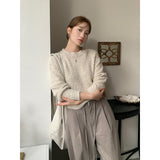 Lourdasprec birkenstock clogs outfit fall round Neck Pullover Women's 2024 Autumn and Winter New Korean Style Simple Lazy Style Knitted Top M9203