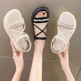 LOURDASPREC-New Fashion Summer Beach Shoes Sandals Women's Summer Fairy Style Pearl Gentle Sandals