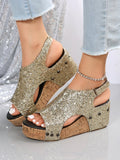 LOURDASPREC-New Fashion Summer Beach Shoes Sandals Women's Size Wedge Peep Toe Platform Rivet Sandals