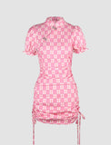 LOURDASPREC-Vacation Outfits Ins Style Cute Plaid Vintage Summer Party Pink Short Dress