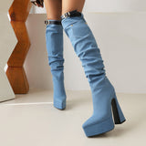 LOURDASPREC-new trends shoes seasonal shoes Pointed Toe Denim Over Knee Boots