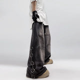 Lourdasprec-American Style Oversized Pocket Retro Baggy Jeans Men Y2k Hip Hop Punk Wide Leg Straight Overalls Black Denim Pants Streetwear