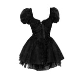 LOURDASPREC-Gothic Black Mini Dress Women Vintage Sexy Spaghetti Strap High Waist  Dresses 90s Egirl Punk Grunge Slim Party Club Dress Women