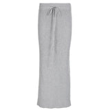 Lourdasprec- Elegant Women Sweater Maxi Skirt Fashion High Street Winter Minimalist Low Waisted Long Skirt Warm Knitwear Outfits