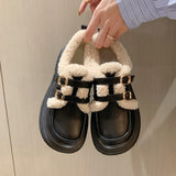 Lourdasprec British Style Small Leather Shoes, Female Students' New Japanese Vintage Plush Warm Cotton Shoes In Autumn and Winter 2023