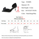 LOURDASPREC-Blue Bowtie Thin Heeled Pumps Women  Autumn PU Leather Slip on High Heels Shoes Woman Pointed Toe Party Shoes Mujer