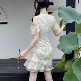 LOURDASPREC-Hot Girl Lace Kwawaii Women Dress Vintage Cheongsam Sweet Slim Lolita Gothic Girls Fashion Harajuku Sexy Aesthetic Female Dress