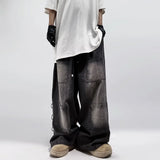 Lourdasprec-American Style Oversized Pocket Retro Baggy Jeans Men Y2k Hip Hop Punk Wide Leg Straight Overalls Black Denim Pants Streetwear