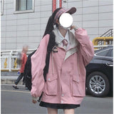 Lourdasprec 2023 Black Spring Hoodie Women Harajuku Kpop Jacket Loose Hip Hop Tops Autumn Pink Sweatshirt Zip Up Gothic Hoodie Streetwear