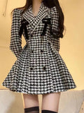 LOURDASPREC-Plaid Vintage Kawaii Dress Women Patchwork Elegant Party Mini Dress Female Korean Fashion Y2k One Piece Dress 2023 Autumn