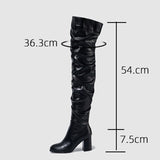 Lourdasprec Designer Pleated Over-the-knee Women Boots Winter High Heels Fashion Runway Round Toe Ladies Zipper Booties Shoes