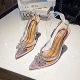 LOURDASPREC-2024 Bling Rhinestone Sandal for Women Summer Sexy Pointed Pvc Clear Slingback Thin High Heels Party Prom Shoes Sandalias