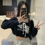 Lourdasprec   Coquette Japanese Y2k Off Shoulder Sweatshirts Women Kpop Vintage Graphic Hoodies Korean Long Sleeve Beige Crop Outfits